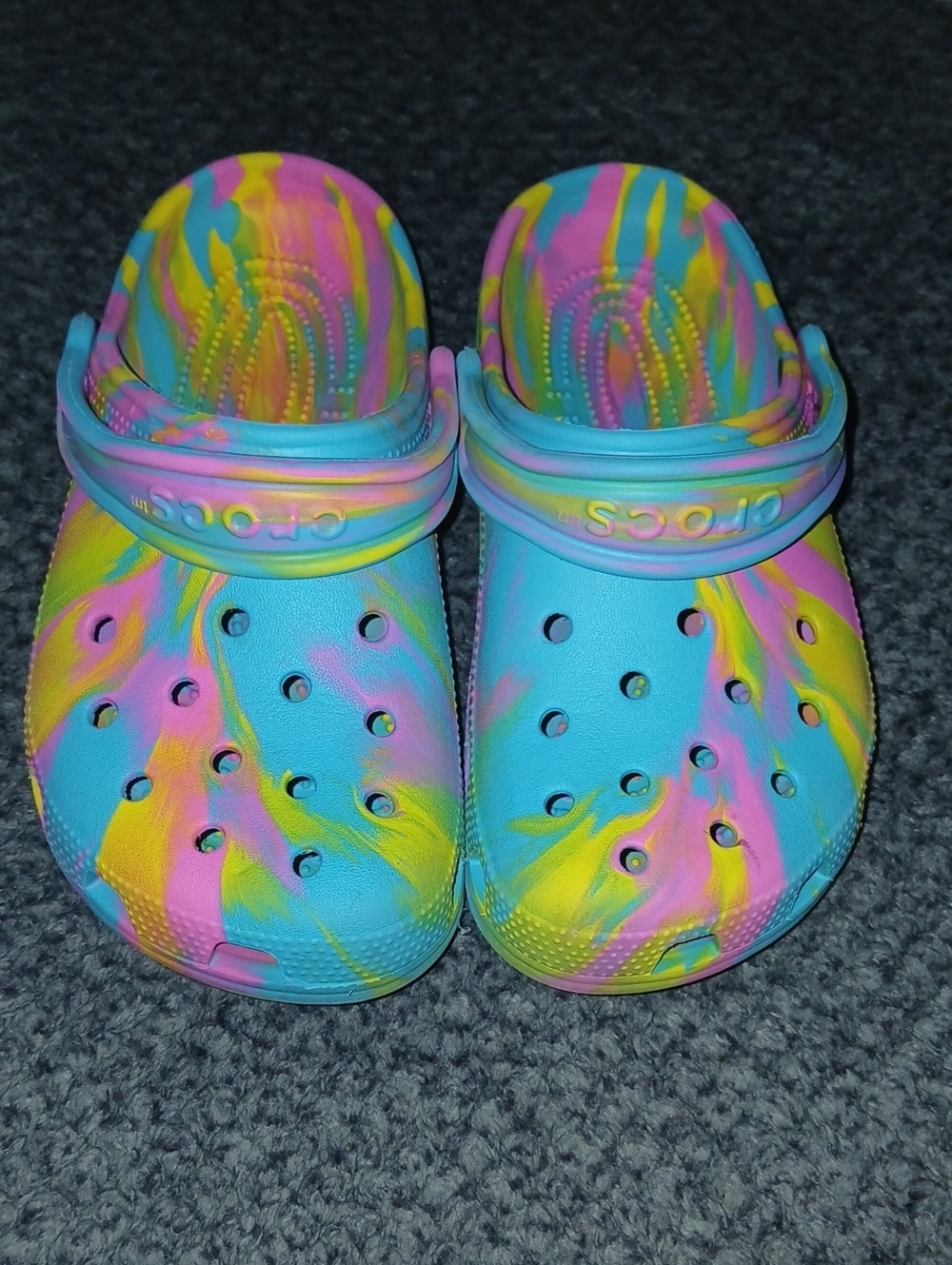 CROCS Kids Tie-Dye Blue Pink Yellow Sandals